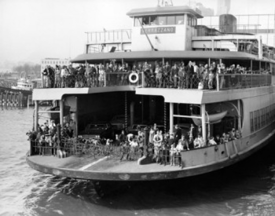 Crowded Ferry in The Bay Staten Island Ferry Verrozzano New York City New York State USA Poster Print - 18 x 24