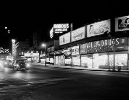 USA New York State New York City Bronx Night View of Fordham Road Looking West Poster Print - 18 x 24