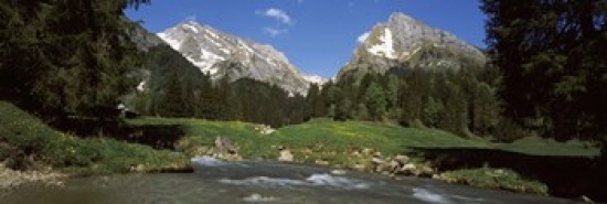 PPI126459S Stream Flowing Through A Forest Mt Santis Mt Altmann Appenzell Alps St Gallen Canton Switzerland Poster Print, 18 x 6