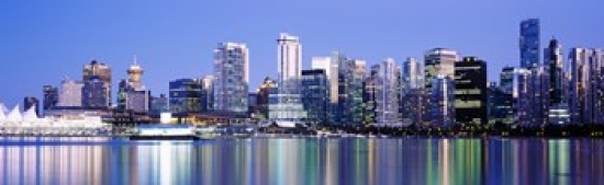 Vancouver Skyline At Night British Columbia Canada 2013 Poster Print, 38 x 12