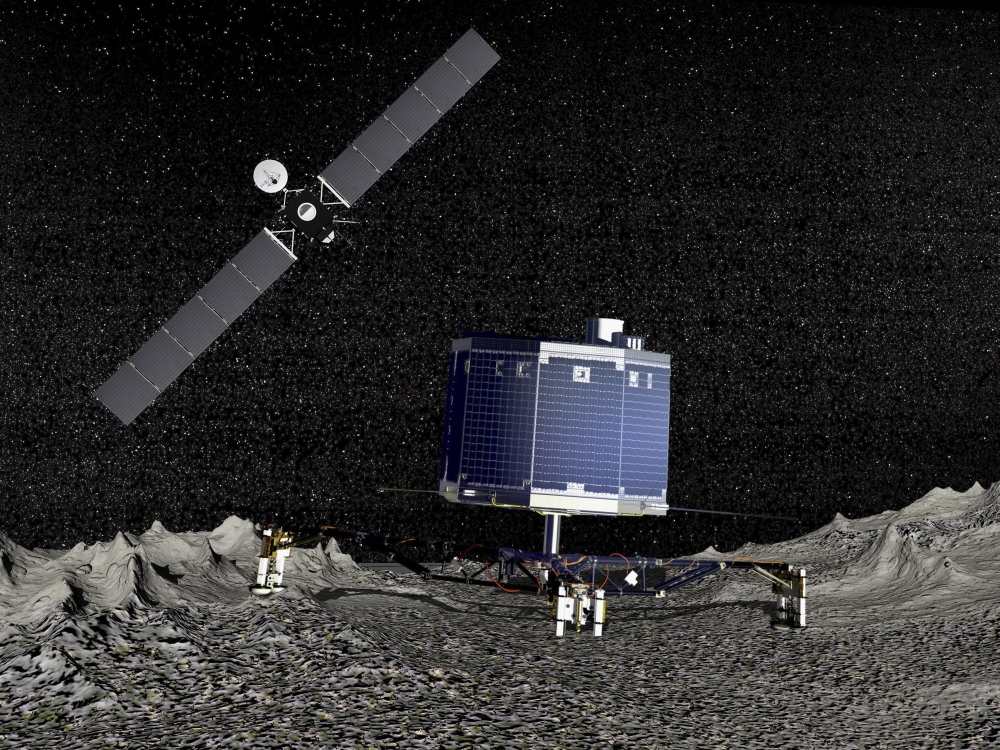 Rosetta Probe Above & Comet 67P Churyumov-Gerasimenko with Philae Lander On Surface Poster Print - 32 x 24 - Large