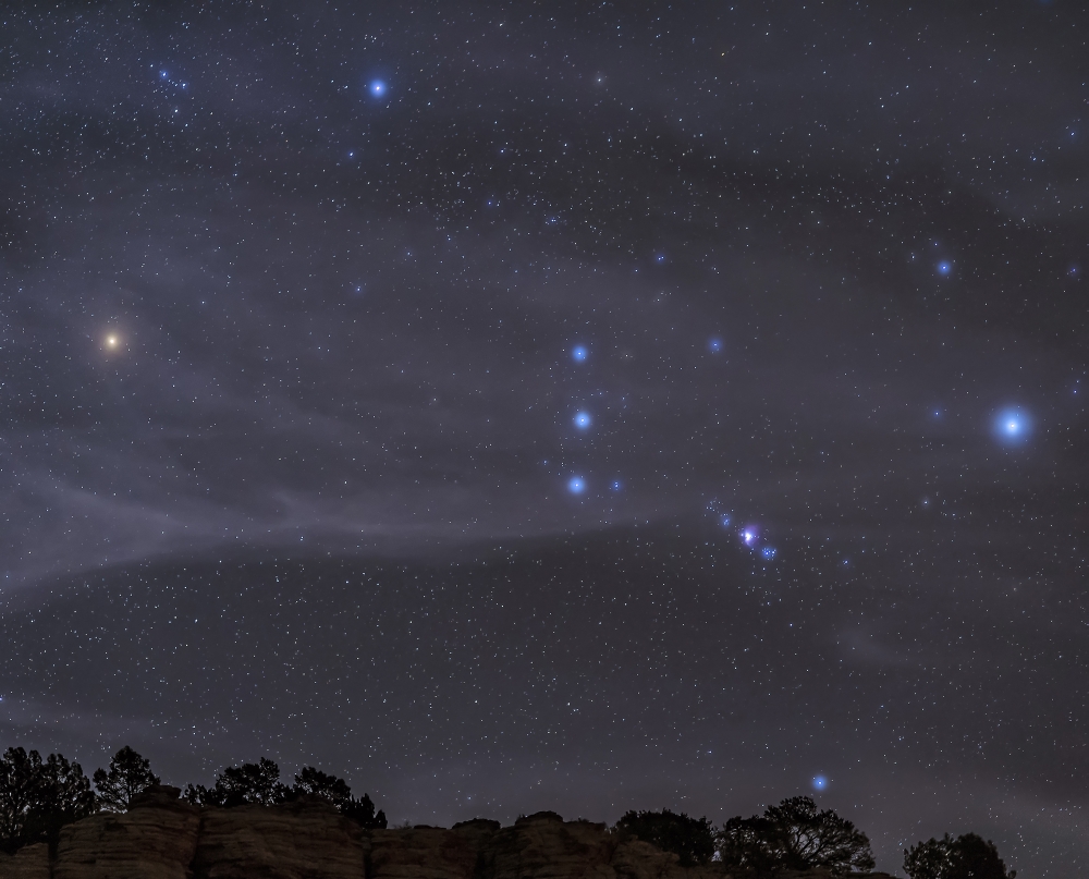 The Orion Constellation Rises Over A Hill Through High Thin Clouds Near Black Mesa Oklahoma Poster Print, 15 x 12