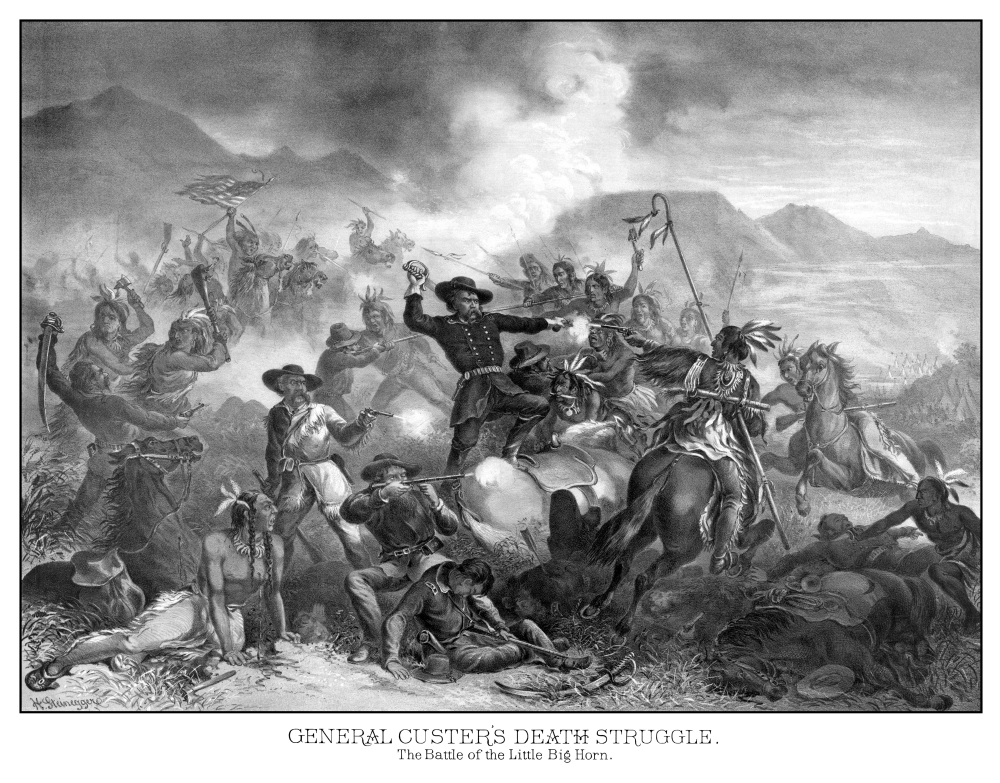 Picture of   Digitally Restored Vintage Military Print Featuring The Battle of Little Bighorn Also Known As Custers Last Stand. The Poster is Titled General Custers Death Struggle Poster Print&#44; 16 x 12