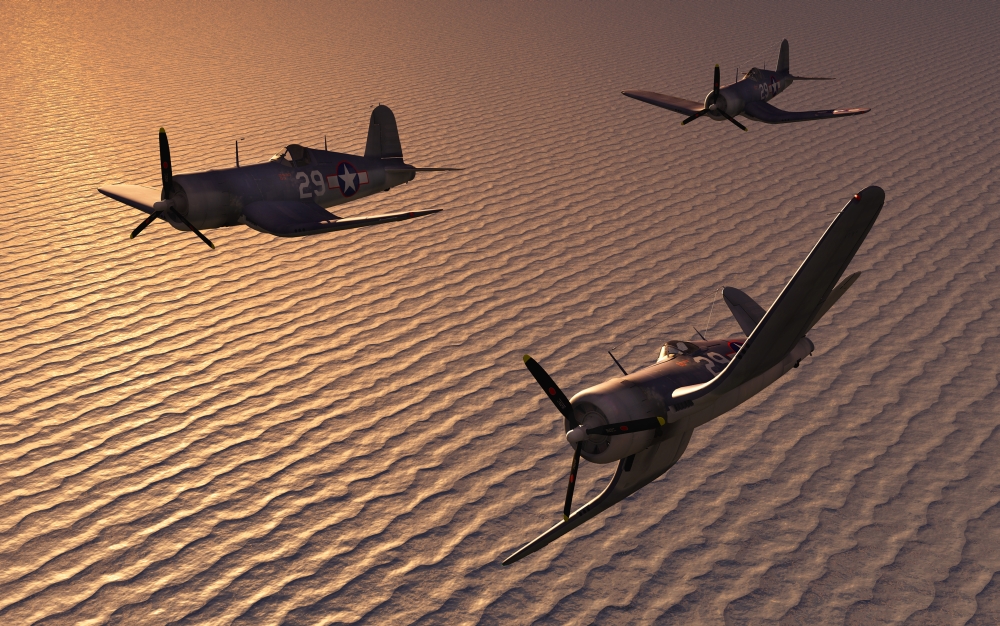 StockTrek Images  American Vought F4U Corsair Aircraft in Flight Over The Pacific Ocean During World War II Poster Print, 36 x 22 - Large