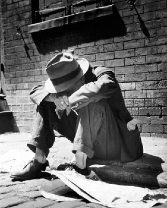 Homeless Man Sitting On A Sidewalk Poster Print - 24 x 36 - Large