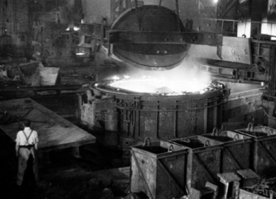Superstock SAL25538488 High Angle View of Foundry Worker Working in Steel Mill Poster Print, 18 x 24 -  Posterazzi