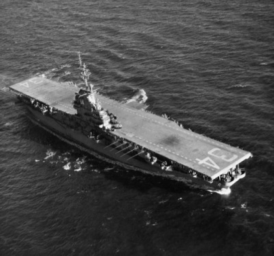 High Angle View of An Aircraft Carrier in The Sea Uss Oriskany - Cv-34 Poster Print