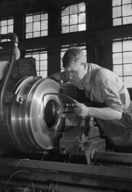 Operator Gauging Work in A High Speed Engine Lathe Poster Print, 24 x 36 - Large