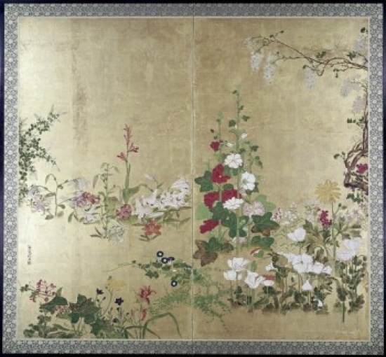 Folding Screen with Flowers Japanese Art Poster Print, 24 x 36 - Large