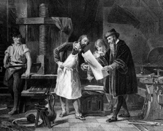 The Bible First Time in Print - First Proof From Gutenberg's Press by Artist Unknown Poster Print - 24 x 36 - Large
