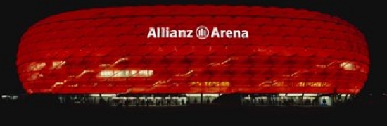 Picture of Panoramic Images PPI92399S Soccer Stadium Lit Up At Night Allianz Arena Munich Germany Poster Print, 18 x 6