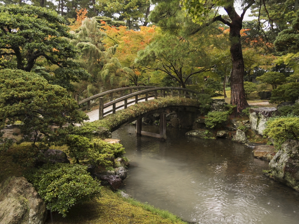 DPI12270827 Japanese Stone Bridge Across A Stream in A Park - Kyoto Japan Poster Print - 17 x 13 in.