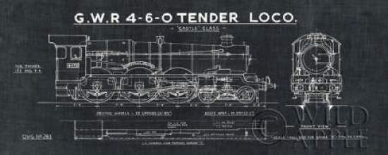 PDX16198SMALL Train Blueprint III Black Poster Print by Wild Apple Portfolio, 10 x 20 - Small