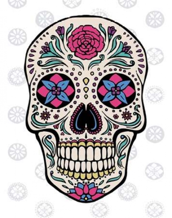 Sugar Skull On Gray Poster Print by Janelle Penner - Small