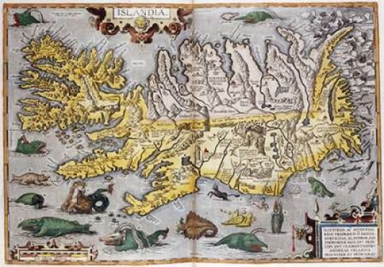 Hand Colored Map of Iceland Poster Print by Abraham Ortelius - 10 x 14 - Small