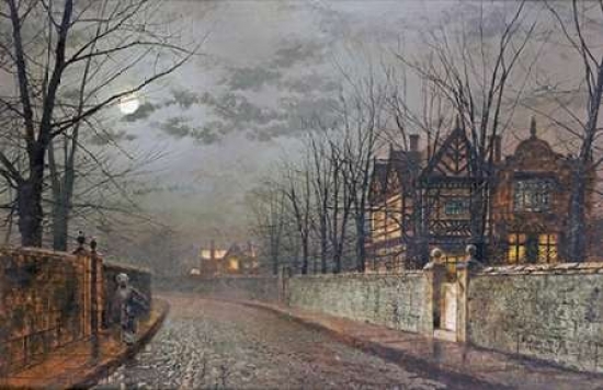 Old English House Moonlight After Rain Poster Print by John Atkinson Grimshaw, 12 x 18 - Small