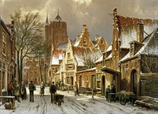 A Winter Street Scene Poster Print by Willem Koekkoek, 20 x 28 - Large