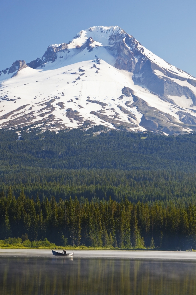 Picture of Design Pics DPI1884067 Boating in Trillium Lake with Mount Hood in The Background in The Oregon Cascades - Oregon United States of America Poster Print, 12 x 19