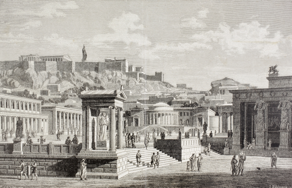 Imaginary View of The Market Place of Agora in Athens Ancient Greece From El Mundo Ilustrado Published Barcelona 1880 Poster Print, 36 x 22 - Large