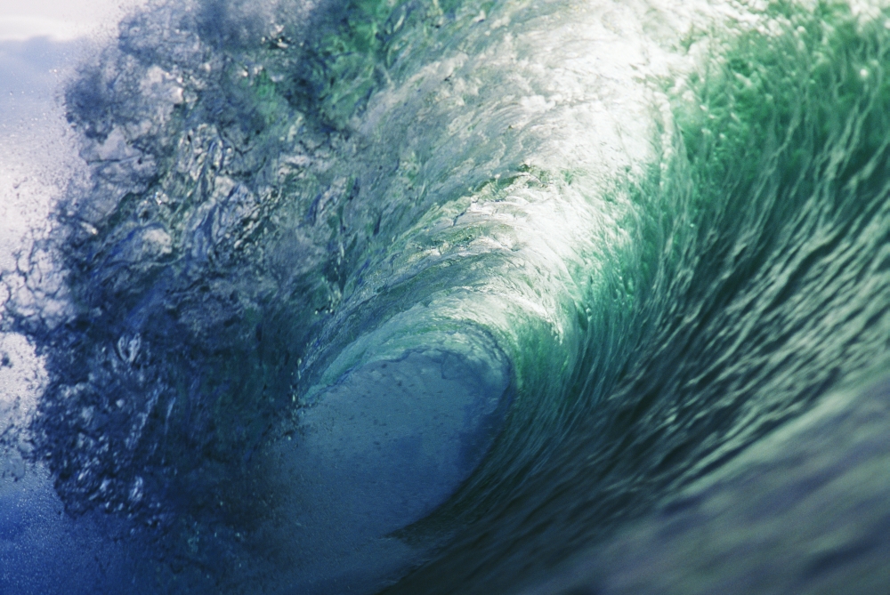 DPI1993041 Hawaii Inside Curling Blue Wave Sun Shining Through Crest Poster Print, 19 x 12