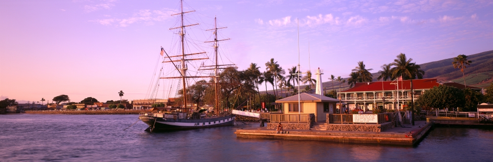 Hawaii Maui Lahaina Harbor with Brig Carthaginian Pink Sunset Panoramic A47A Poster Print, 36 x 12 - Large