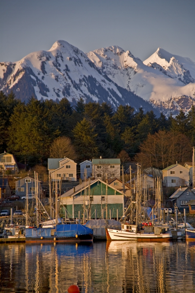 Downtown Sitka & Small Boat Harbor with Arrowhead Peak in The Background Southeast Alaska Poster Print - 11 x 17