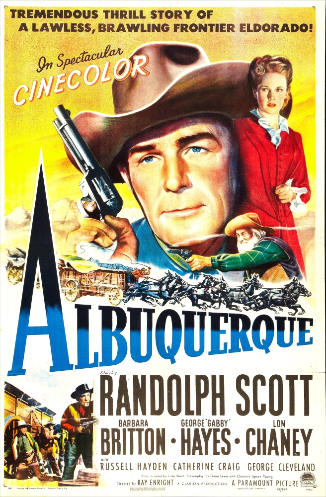 Everett Collection EVCMSDALBUEC001H Albuquerque US Poster Center From Left - Randolph Scott Barbara Britton 1948 Movie Poster Masterprint, 11 x 17 -  Posterazzi