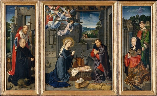 The Nativity with Donors & Saints Jerome & Leonard Poster Print by Gerard David - Netherlandish Oudewater Ca. 1455 1523 Bruges - 18 x 24