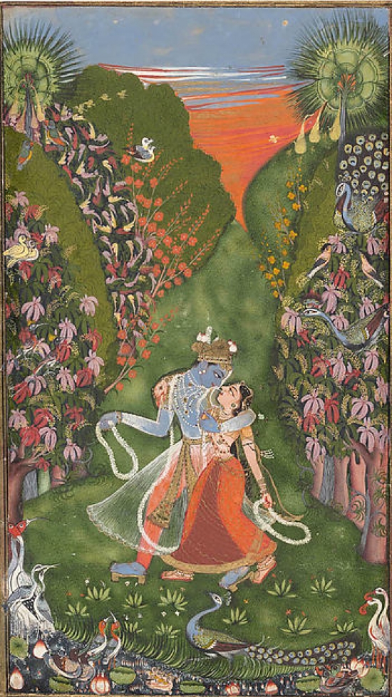 Radha & Krishna Walk in A Flowering Grove, Recto - Krishna Fluting, Verso Poster Print by The Kota Master, Indian Active Early 18th Century, 18 x 24