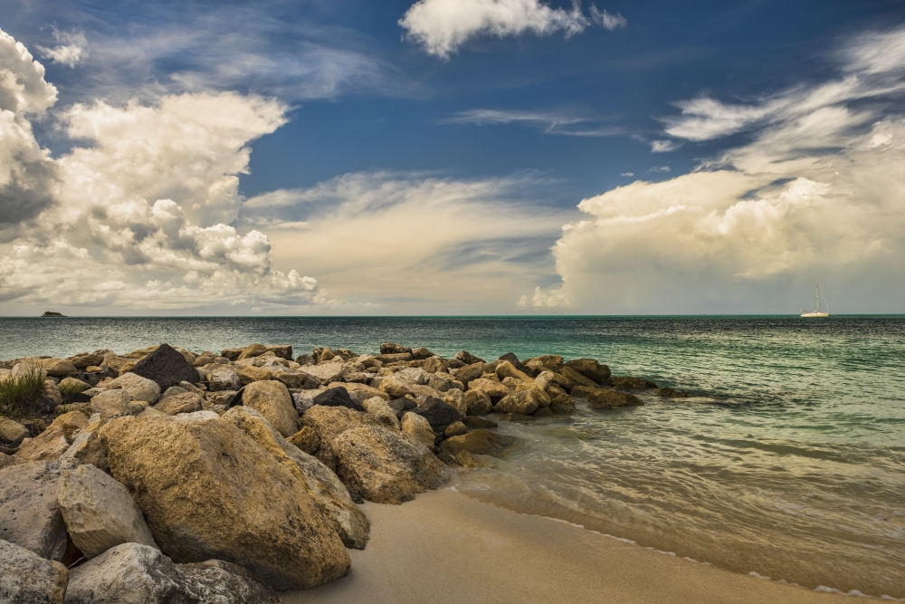 DPI12257072 Cumulus Clouds Over Dickenson Bay - St. Johns Antigua West Indies Poster Print - 18 x 12 in.