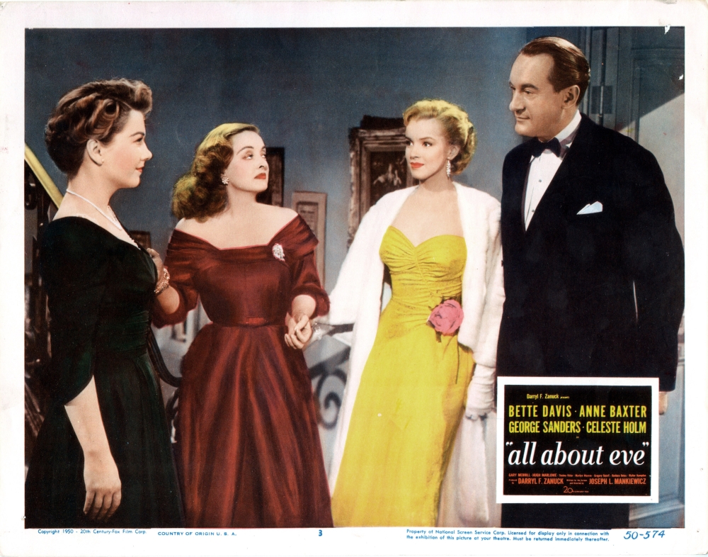 Picture of All About Eve Us Lobbycard From Left - Anne Baxter Bette Davis Marilyn Monroe George Sanders 1950 Tm & Copyright 20th Century Fox Film All Rights Reserved & Courtesy Photo Print, 14 x 11