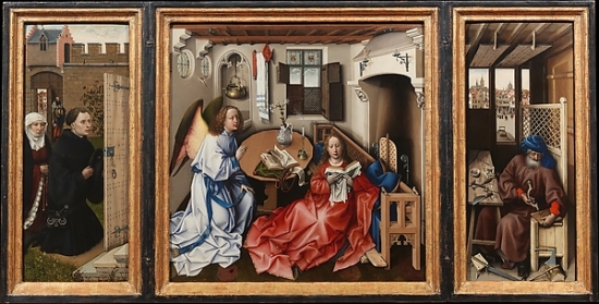 Annunciation Triptych - Merode Altarpiece Poster Print by Workshop of Robert Campin - 18 x 24