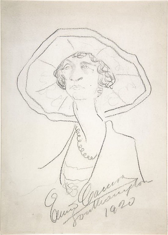 Caricature of A Woman in A Large Hat Poster Print by Enrico Caruso