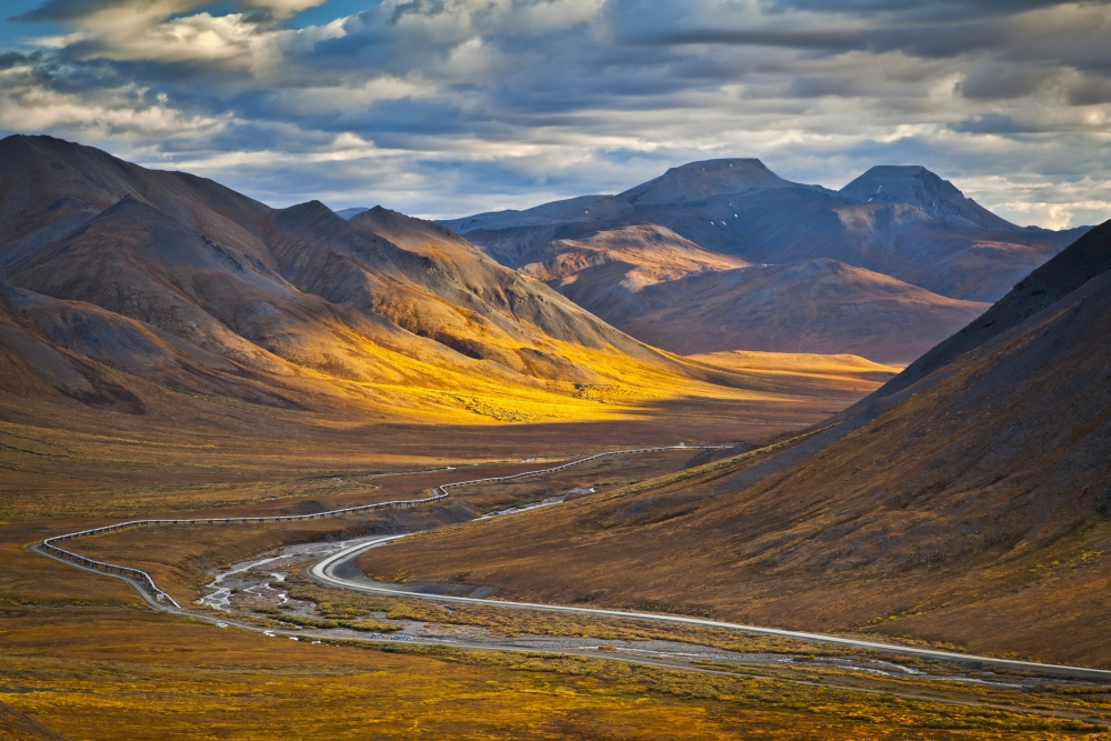 Sunset Lighting Brooks Range at Chandalar Shelf Viewed From Atigun Pass Between Gates of The Arctic National Park Poster Print - 19 x 12 in.