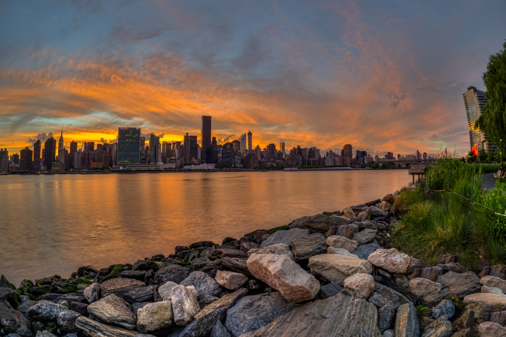 Sunset Over Manhattan Skyline Gantry Plaza State Park Queens - New York City New York United States of America Poster Print - 18 x 12 in.