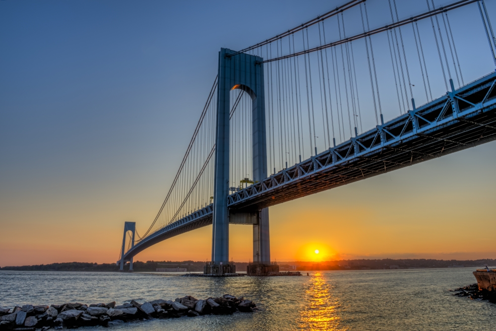 Verrazano-Narrows Bridge at Sunset Brooklyn - New York City United States of America Poster Print - 18 x 12 in.