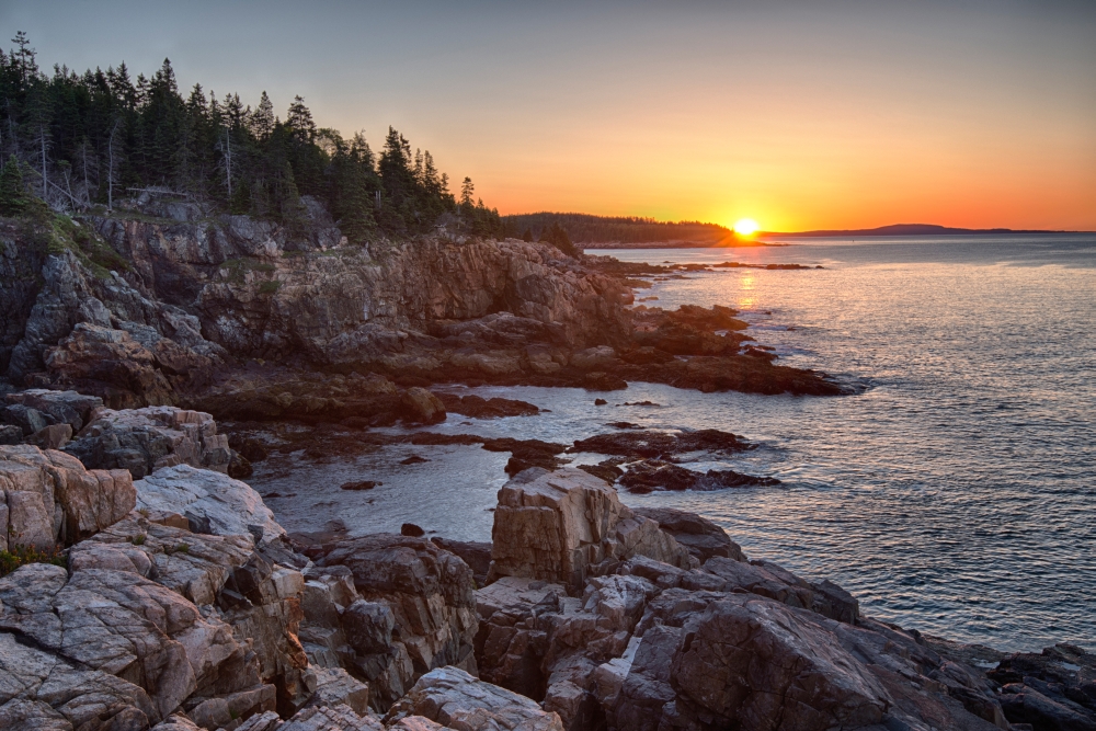 PPI153702S Rocks On The Coast At Sunrise Little Hunters Beach Acadia National Park Maine USA Poster Print, 27 x 9