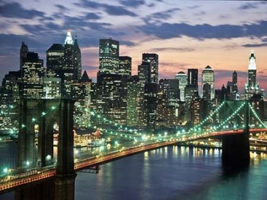 PDX3MS3282SMALL Brookyn Bridge & Downtown Skyline Nyc Poster Print by Michel Setboun, 11 x 14 - Small