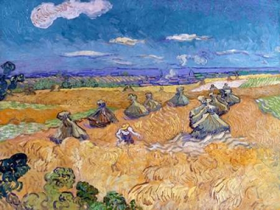 Wheat Fields with Reaper Auvers Poster Print by Vincent Van Gogh - 11 x 14 - Small