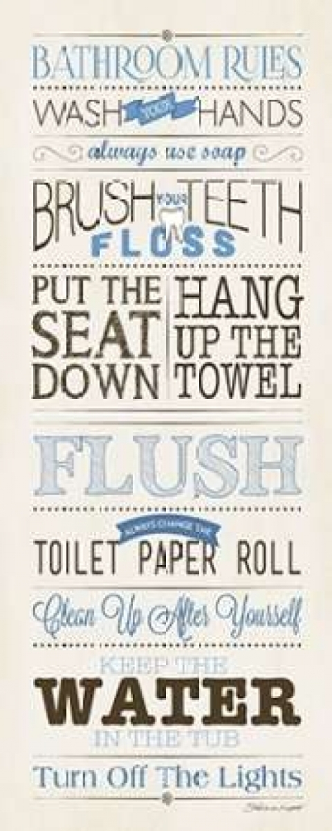 Bathroom Rules Poster Print by Stephanie Marrott - 10 x 20 - Small
