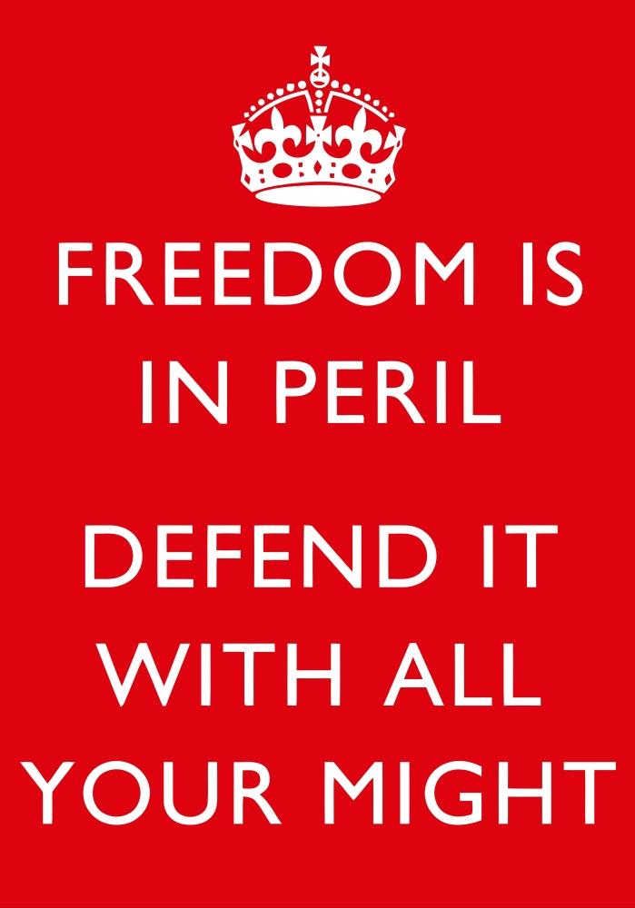 Picture of   Digitally Restored War Propaganda Poster. This Vintage World War Two Poster Features The British Crown. It Declares - Freedom is in Peril Defend It with All Your Might Poster Print&#44; 11 x 16