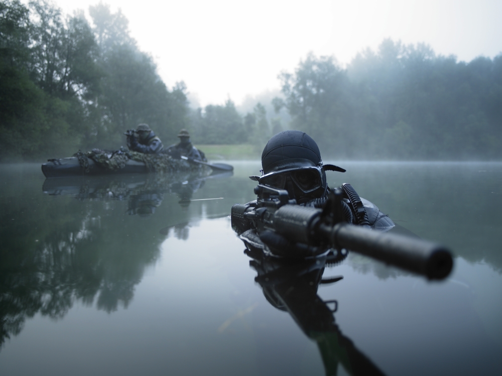 Special Operations Forces Combat Diver Transits The Water Armed with An Assault Rifle Poster Print, 32 x 24 - Large