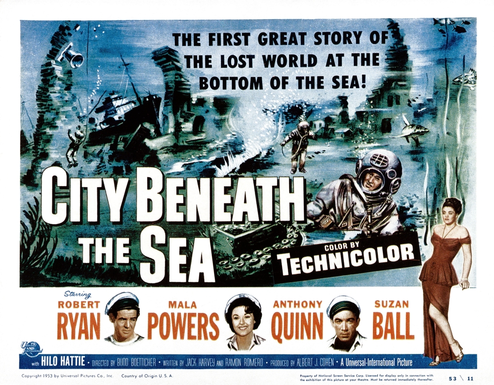 Everett Collection EVCMSDCIBEEC002H City Beneath The Sea Robert Ryan Mala Powers Anthony Quinn Suzan Ball 1953 Movie Poster Masterprint, 14 x 11