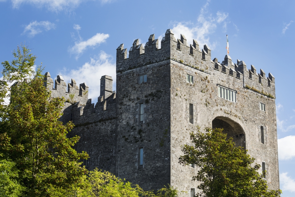 DPI12258740LARGE Stone Castle with Trees Blue Sky & Clouds - Bunratty County Clare Ireland Poster Print - 38 x 24 in. - Large