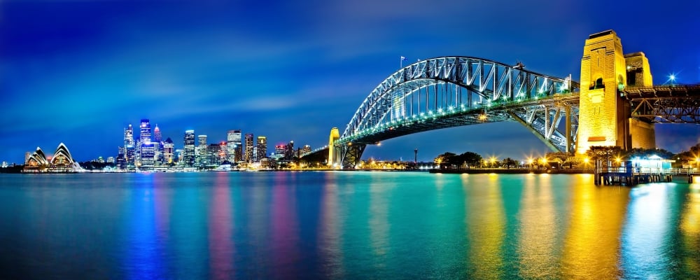 PPI169388LARGE Sydney Harbour Bridge & Skylines At Night Sydney New South Wales Australia Poster Print, 12 x 30 - Large -  Panoramic Images