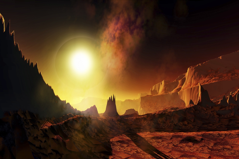 A Large Sun Heats This Alien Planet Which Bakes in Its Glow Poster Print, 17 x 11
