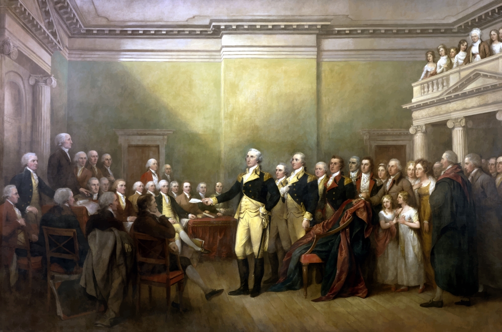 Digitally Restored Vector Painting of General George Washington Resigning His Commission Poster Print, 17 x 11