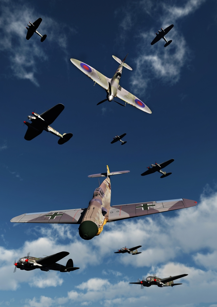 A Supermarine Spitfire Attacking A Messerschmitt Bf 109 During The Battle of Britain Poster Print, 23 x 33 - Large