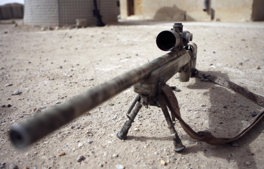 StockTrek Images  The Schmidt & Bender M-854155 Ds Scout Sniper Day Scope is Mounted On The M-40A3 Sniper Rifle Poster Print, 34 x 21 - Large