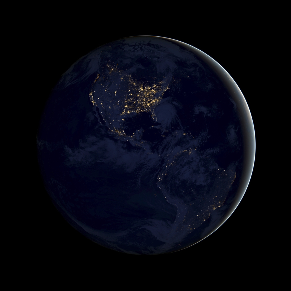 Full Earth At Night Showing City Lights of The Americas Poster Print, 28 x 28 - Large